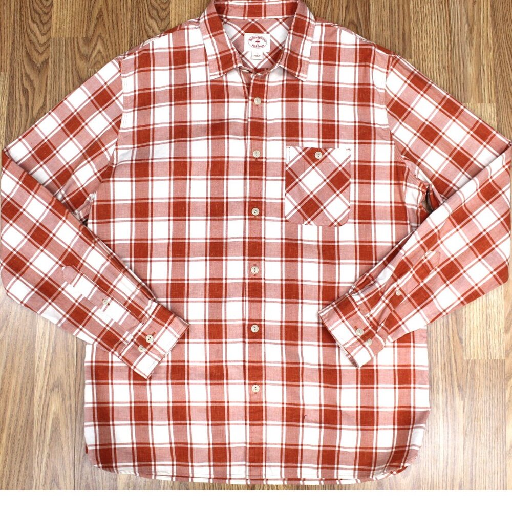 BROOKS BROTHERS RED FLEECE REGULAR FIT 100% COTTON SHIRT PLAID Sz LARGE, L